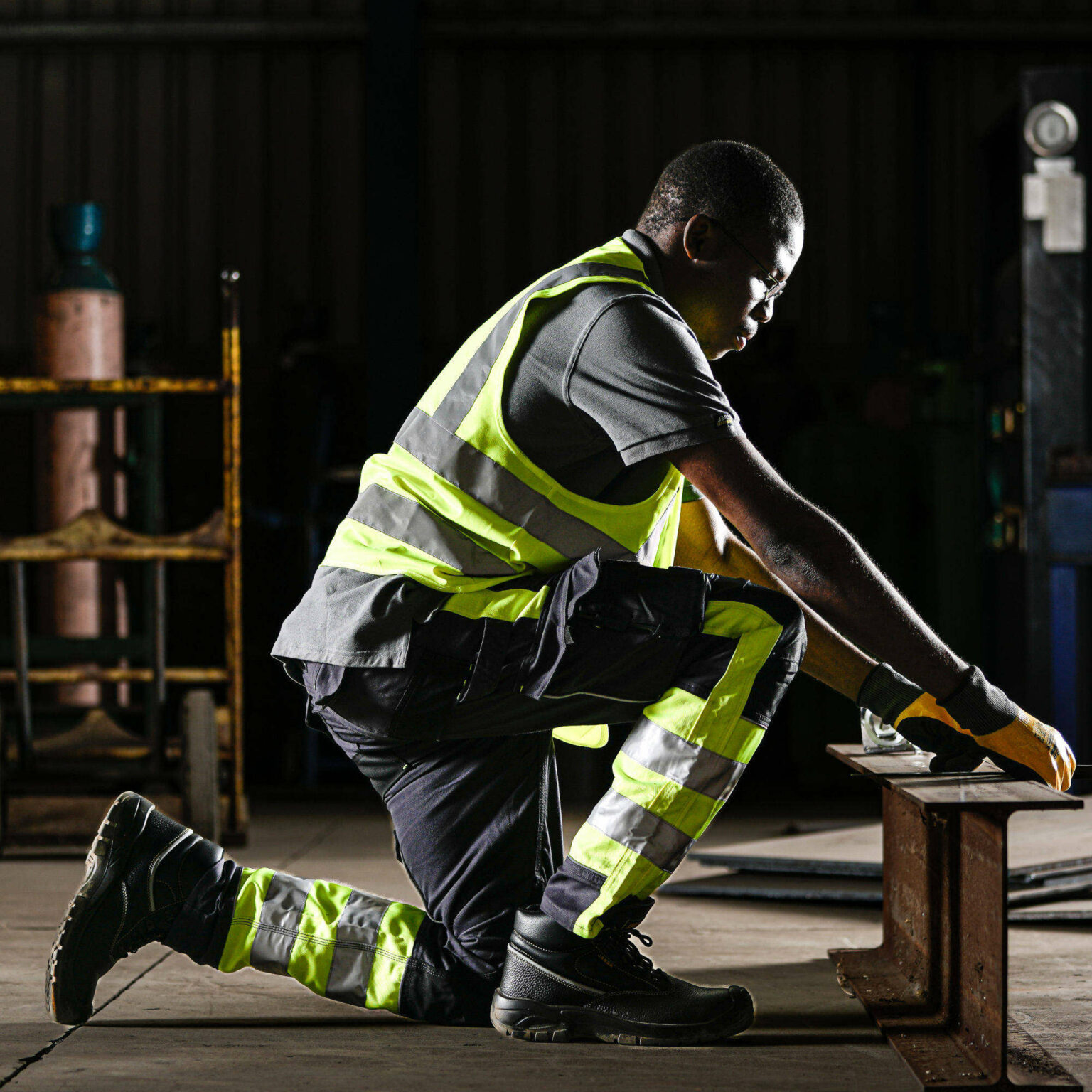 REBEL Men’s Tech Gear Trousers NightGlo Lime and Gun Metal - Image 4